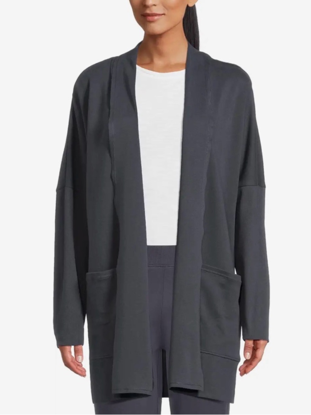 Pact Charcoal Gray Organic Cotton Open Front Cardigan S Airplane Travel Minimal